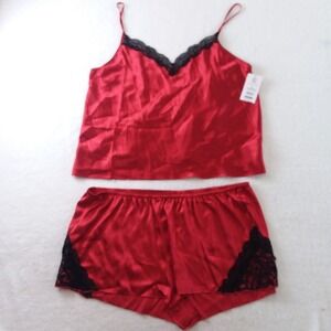 NWT Secret Treasures Red Lace Trim Pajama Set Camisole Shorts 2X